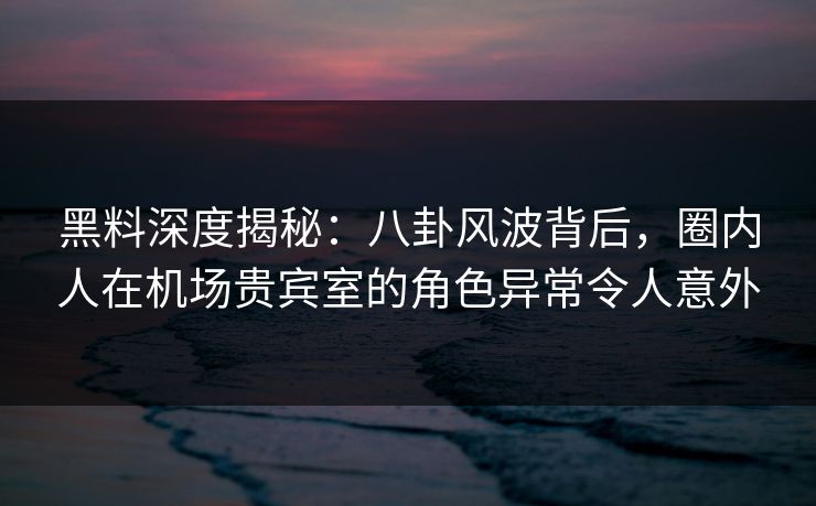 黑料深度揭秘：八卦风波背后，圈内人在机场贵宾室的角色异常令人意外