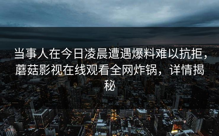 当事人在今日凌晨遭遇爆料难以抗拒,蘑菇影视在线观看全网炸锅,详情揭秘